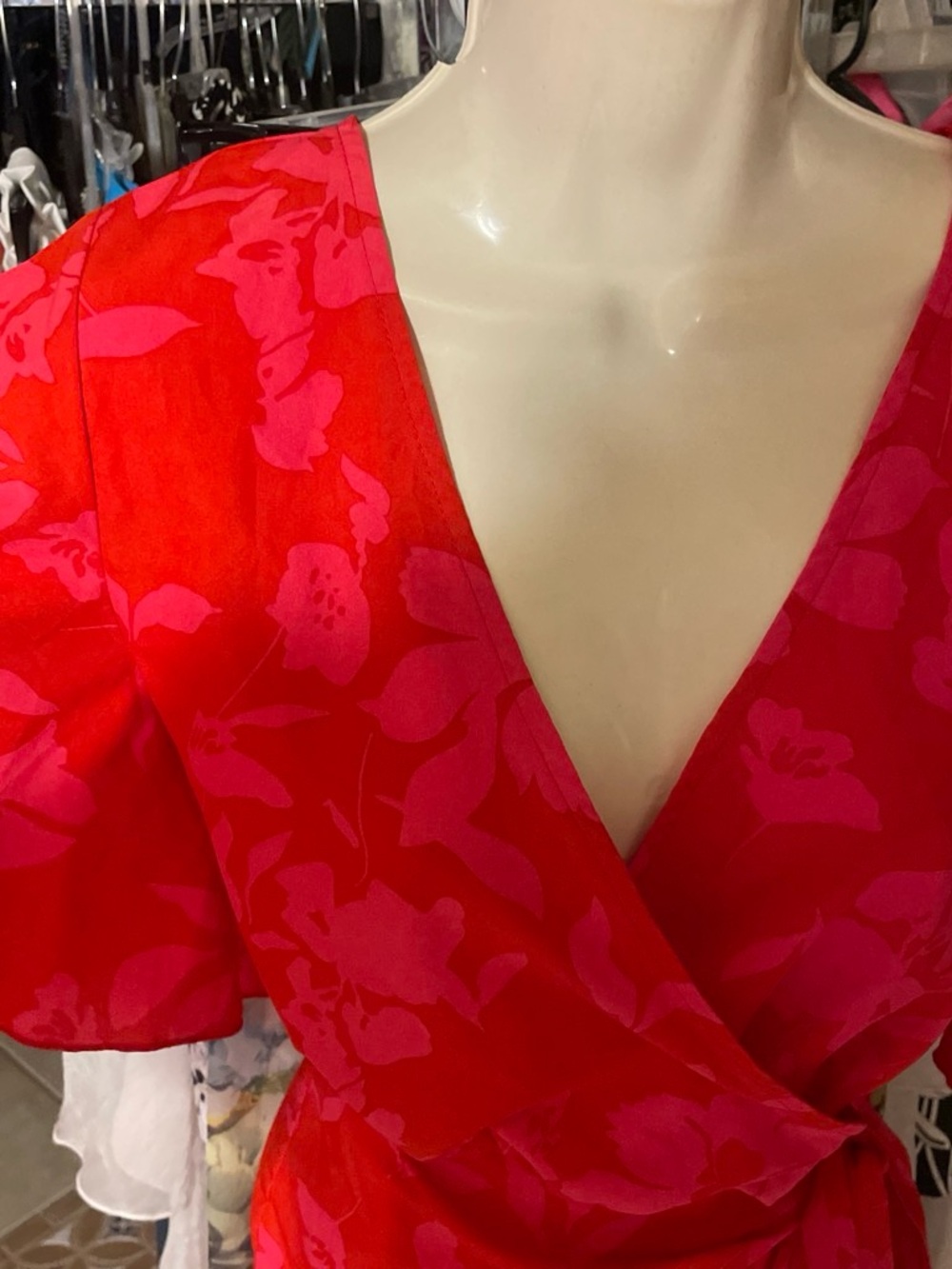 Red and Pink Floral Wrap romper Dress - Women - Picture 3 of 3